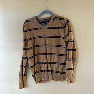 Tommy Hilfiger Men's Brown and Black V-Neck Sweater